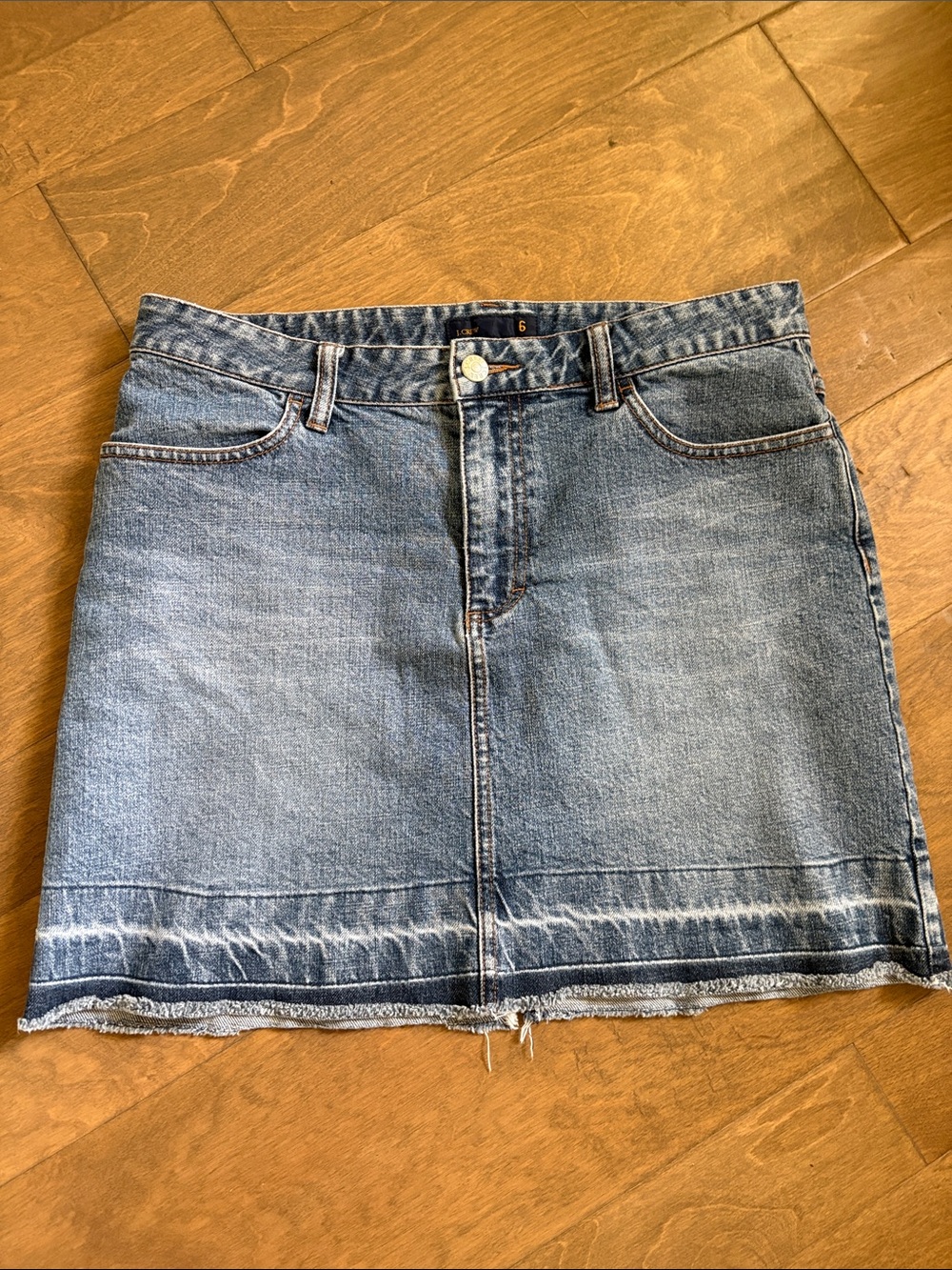 J Crew Denim Mini Skirt Raw Hem Size 6